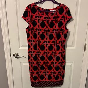 Aa Studio Red and Black Geometric Midi Dress